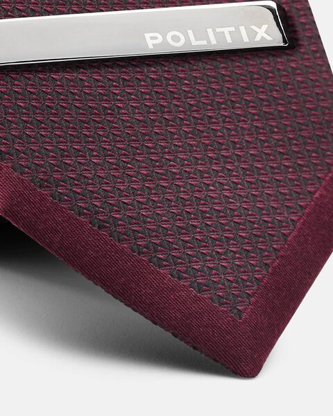 Silk Texture Panel Tie + Tie Pin, Burgundy, hi-res